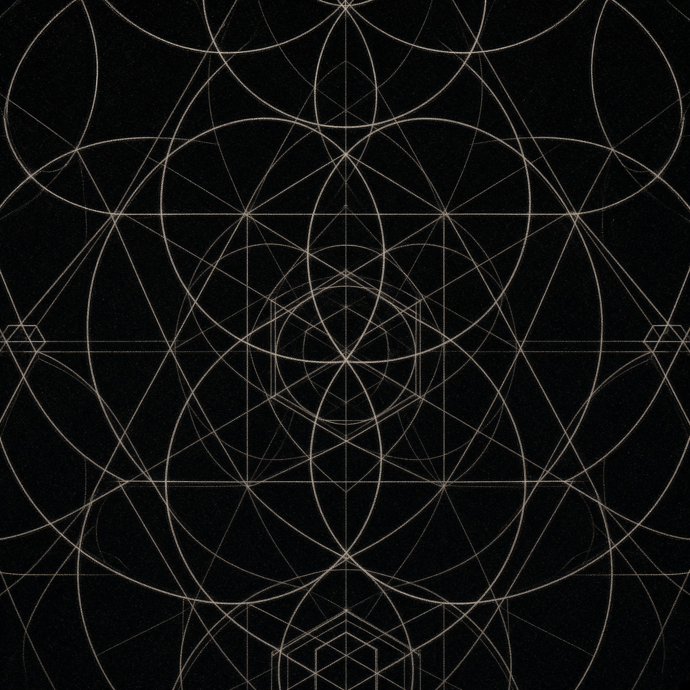 Interlocking hairline sacred geometry on a void field