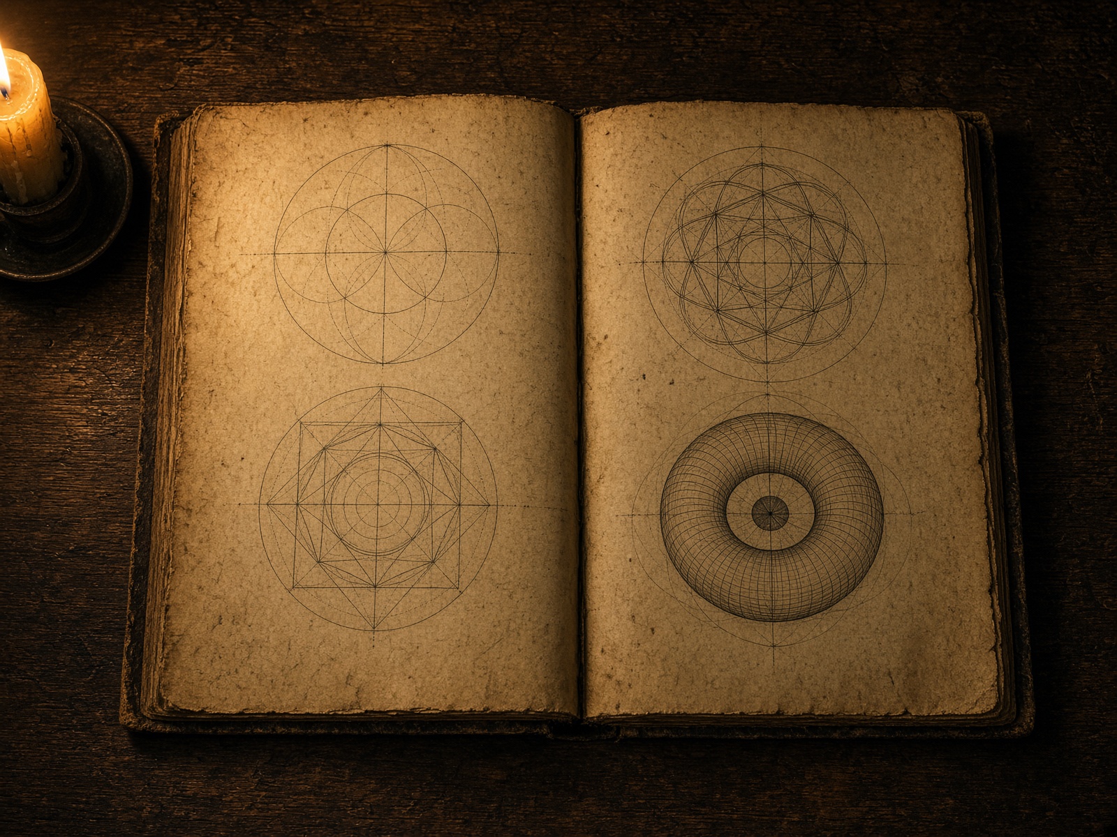An open manuscript of geometric diagrams